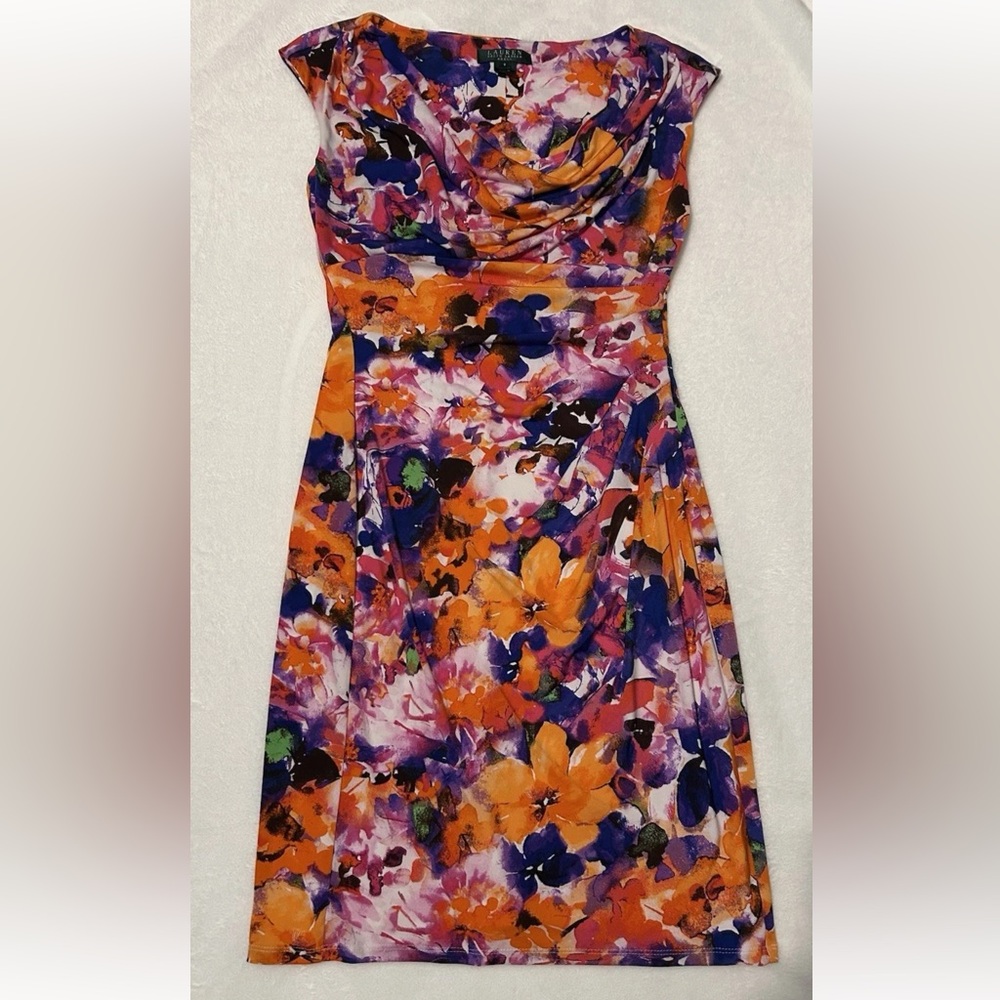 Lauren Ralph Lauren Strapless Floral Dress - Orange, Purple, Blue size 6